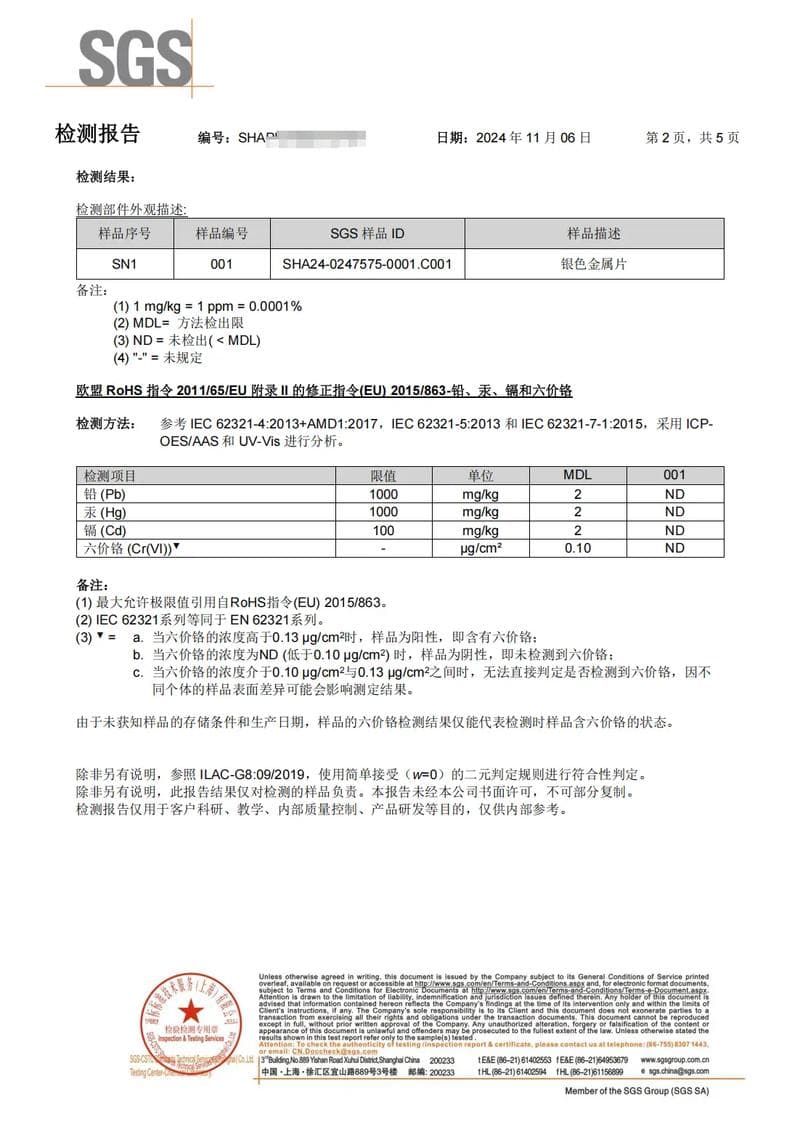 SGS Certificate