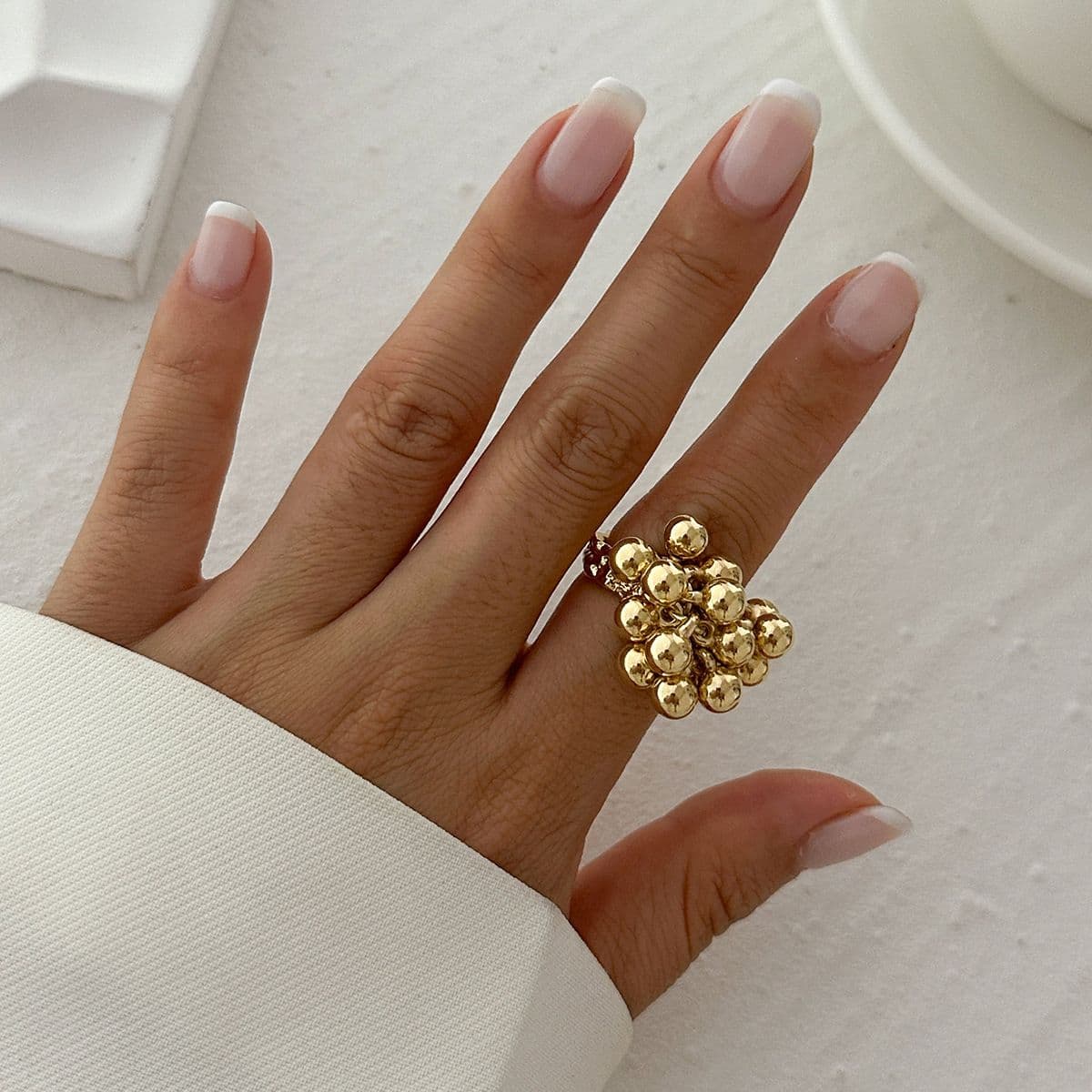 Irregular Hollow Imitation Pearl Open Ring - Yunhai Jewelry