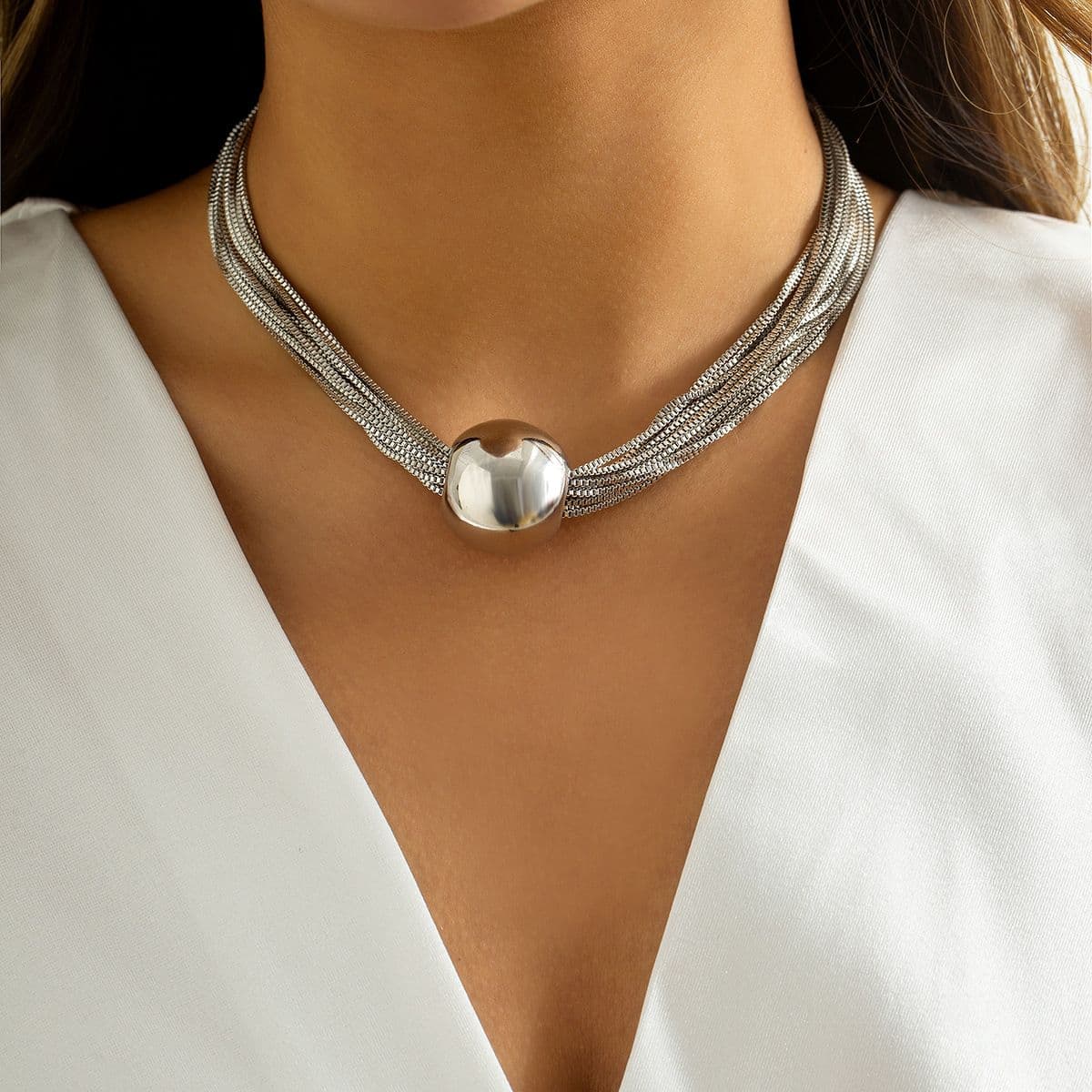 01 White K Necklace (12-layer Chain)